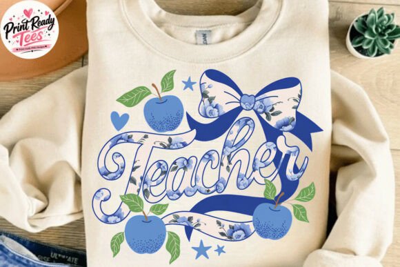 Blue Floral Teacher PNG, Back to School: A Strategic Choice for Educator Apparel and Crafts