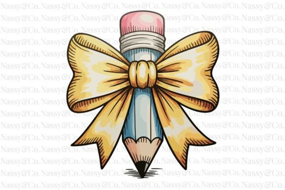 Coquette Pencil Bow Back to School PNG