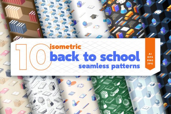 Isometric Back to School Patterns for Creative Projects